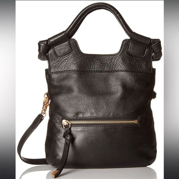 Foley + Corinna Handbags - Foley + Corinna Black Leather Crossbody Hand Bag 2 Ways Contemporary Boho Chic